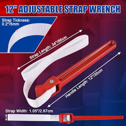 NYXOVA 12" Adjustable Strap Wrench – Heavy Duty Nylon Pipe Wrench, Oil Filter Opener, Anti-Slip Tool for Plumbing and Automotive Use
