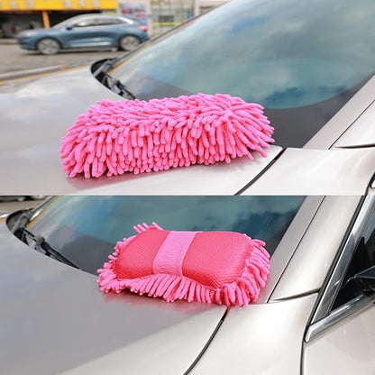 Scratch Free Chenille Microfiber Wash Mitt Car Wash Sponge for SUVs Boats - color: 2 Pack Pink
