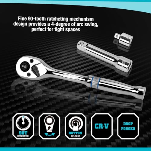 DURATECH 149-Piece Mechanics Tool Set, Include SAE/Metric Sockets, 90-Tooth Ratchet and Wrench Set for Auto Repair