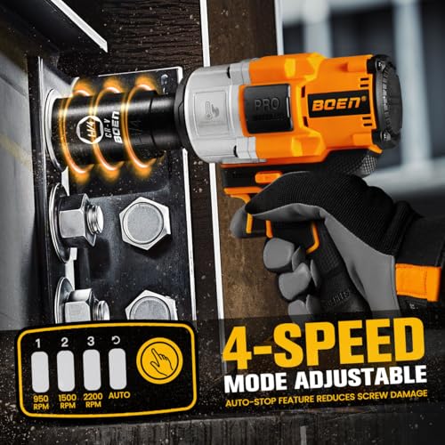boen Cordless Impact Wrench 1/2 inch, 600FT-LBS(800N.m), Brushless Electric Impact Wrench, 2200RPM High Torque Impact Gun for Car Home, Includes 4.0Ah Battery×1, Charger, IW-75 - size: 600FT-LBS(800N.m)