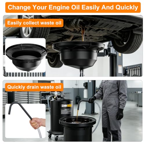 Upgraded Design Waste Oil Drain Tank, Pneumatic Oil Drainer, Oil Lift Drain and Extractor,Air Operated Drainer for Oil Change (Black-5702) - color: Black-5702