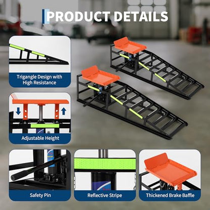 Heavy Duty Hydraulic Car Ramps, 2 Pack, 5 Ton (11000LBS) Capacity - Adjustable Low Profile Steel Lift 11.6"-16.2" - for Oil Change, Garage Use - Black Shelf + Orange Tablet - color: Black+orange