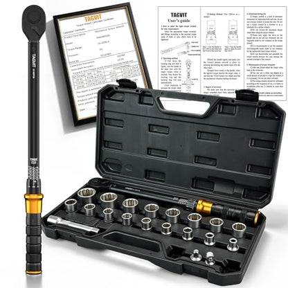 1/2-Inch Drive Click Torque Wrench Set – 15–165 ft-lb / 20–220 Nm, ±3% Precision, Dual Scale, Reversible Head for Car, Tire, and Motorcycle Use