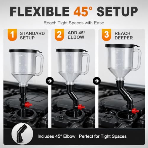 18-Piece No Spill Engine Oil Funnel Kit, Universal 1.59QT Funnel Set with 12 Adapters & Magnetic Trays, Leak-Proof for Ford Toyota Honda BMW GM Cars Trucks SUVs