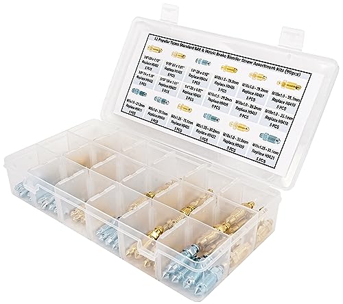 12-Type Brake Bleeder Screws - Bleeder Valve Kit, Fit for Ford, Dodge, Chrysler, Toyota - 90-Piece SAE & Metric Bleeding Screws