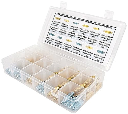 12-Type Brake Bleeder Screws - Bleeder Valve Kit, Fit for Ford, Dodge, Chrysler, Toyota - 90-Piece SAE & Metric Bleeding Screws