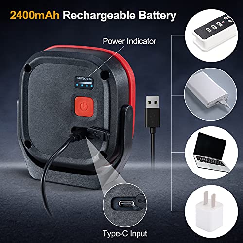 COB LED Work Light, 42 LEDs 1000 Lumens Rechargeable Portable Magnetic Flashlight Inspection Light for Car Repair, Camping, Emergency & Job Site Lighting-2400mAh (1 PCS) - color: Red