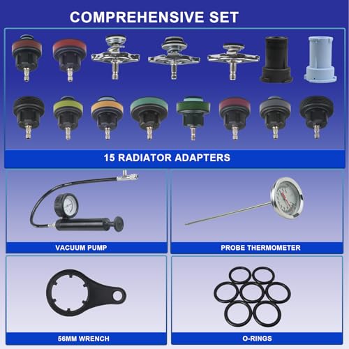 18 Pcs Universal Radiator Pressure Tester Kit,Coolant Pressure Tester kit with 13 Radiator Adapters,Precise Coolant Leak Detector for All Vehicle Cooling System