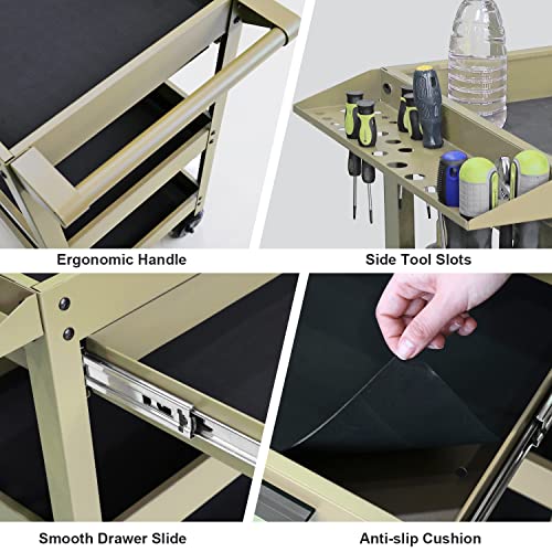 GSTANDARD APTB311Y Torin 3 Layer Rolling Tool Cart: Multifunction Utility Cart with One Slide Drawer and Service Cart for Home, Garage, Kitchen, Office or Cafe, Yellow - color: Yellow, style: 3 Shelves with Drawer