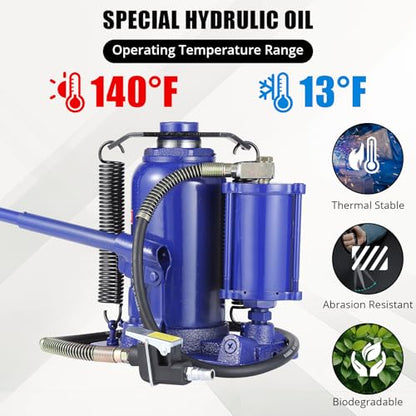 Heavy Duty 20 Ton Pneumatic & Hydraulic Air Bottle Jack – Quick Lift, Manual Hand Pump, 10.24"-20.08" Lifting Range – Car Truck SUV RV Trailer Repair – in-line Cylinder, High Size