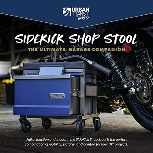 URBANTRANSIT Sidekick Heavy Duty Shop Stool - 500 Lb Capacity Rolling Stool for the Garage and Workshop with Toolbox Storage and 360 Degree Swivel Wheels - an Ideal Mechanics Stool or Workshop Stool