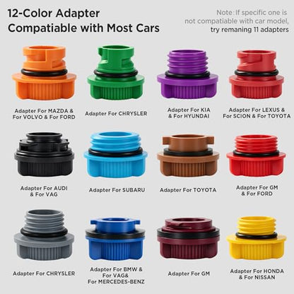 2.38QT/2.25L Engine Oil Funnel Kit Spill-Proof Oil Change Kit with Flow Control Valve,2 Magnetic Organizer,2 45° Elbows,12 Adapters Compatible with Most Cars