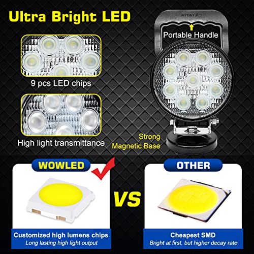 Magnet Light Bar, Magnetic Base, Cigarette Lighter Powered, Portable LED Flood Light Work Lamp for Car Off-road SUV Trailer Tractor Truck Engineering Maintenance Garage Camping (27W Round)