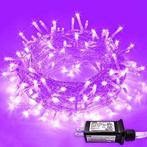 JMEXSUSS 200 LED Purple String Lights Indoor Outdoor Clear Wire | 66ft, Plug in, 8 Modes, Connectable Halloween Lights for Tree Fireplace Bedroom Garden Party Xmas Decorations - color: Purple, size: 200 LED