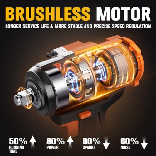 boen Cordless Impact Wrench 1/2 inch, 600FT-LBS(800N.m), Brushless Electric Impact Wrench, 2200RPM High Torque Impact Gun for Car Home, Includes 4.0Ah Battery×1, Charger, IW-75 - size: 600FT-LBS(800N.m)