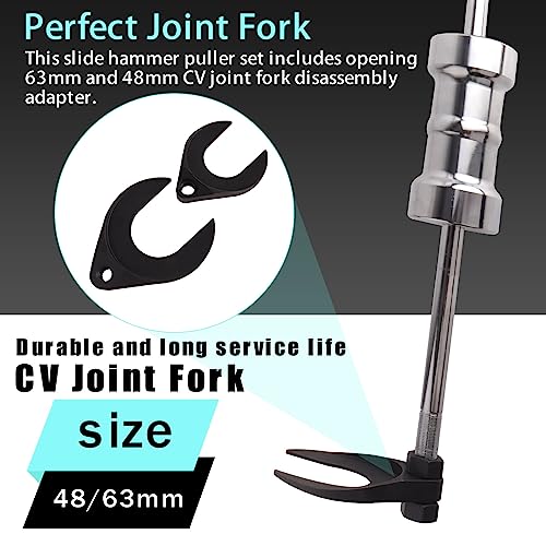 CV Axle Removal Tool with Slide Hammer for Inner CV Joints | Heavy-duty 10 LB Slide Hammer Kit with 63mm & 48mm Fork Adapters for Front Wheel Drive Axle Removal