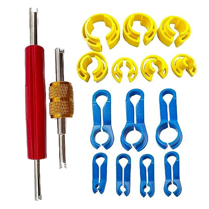KIRO&SEEU 16PCS Car AC Fuel Line Disconnect Removal Tool Set with Storage Box, Valve Core Remover Tool Kit for 1/4 5/16 3/8 1/2 5/8 3/4 7/8 Inch Master Quick Disconnect Tool Kit