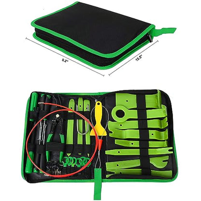 GOOACC 40Pcs Trim Removal Tool,Auto Terminal Removal Key Tool,Auto Clip Pliers Stereo Removal Tools,Car Upholstery Repair Removal Kit,Precision Hook and Pick Set,Wiring Threader,Car Film Scrape-Green - color: Green