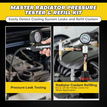 36PCS Cooling System Pressure Test & Vacuum Coolant Fill Kit | Universal Coolant Pressure Tester Kit, Radiator Leak Detection & Airlift Tool Set for Automotive Maintenance