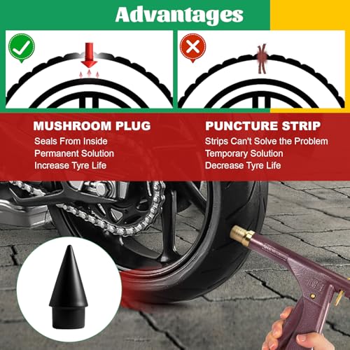 37 Pcs Mushroom Tire Plug Kit,Tire Plug Gun with 16 Plugs for Tubeless Tyre Punctures and Flats on Motorcycle,ATV,Trucks & Tractors,Fix a Flat Roadside Rapid Repair Set