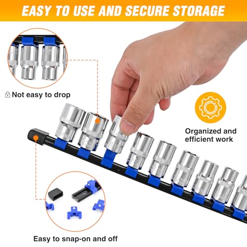 GOOACC Socket Organizer ABS Socket Holder Set 1/4" 3/8" 1/2" Drive Socket Rail Holders Stores up 86 Clips Impact Sockets Organizers Rails for Tool Box Drawer, 6 Piece Blue Red - size: Clip Rail 6PC 1/4"3/8"1/2" Blue Red