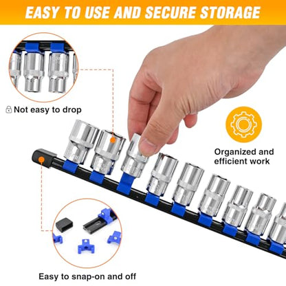 GOOACC Socket Organizer ABS Socket Holder 1/2 Inch Drive Socket Rail Holders Stores up 12 Clips x 1/2" Impact Sockets Organizers Rails for Tool Box Drawer, 1 Piece Blue - size: Clip Rail 1PC 1/2" Blue