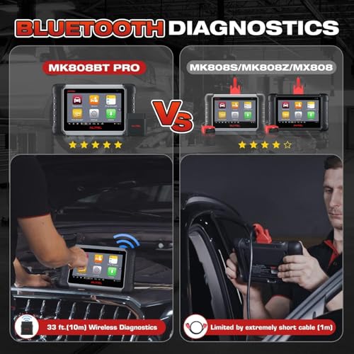 2026 Autel Scanner MaxiCOM MK808BT PRO, V2.0 Bidirectional Diagnostic Scan Tool as MK900BT, 33ft BT of MK900 MX900 MK808S MX808S, 3000+ Active Test, 28+ Reset, Injector Coding, All Systems, FCA, OS 11