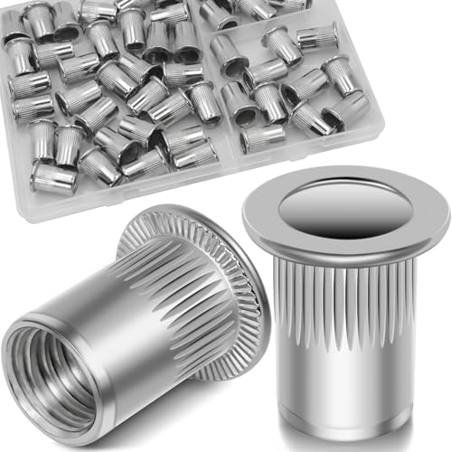 5/16''-18 UNC Rivet Nut, 50Pcs 304 Stainless Steel Flat Head Rivnut Threaded Insert Nutsert - color: Silver, size: SAE 5/16"-18 - 50 Pcs