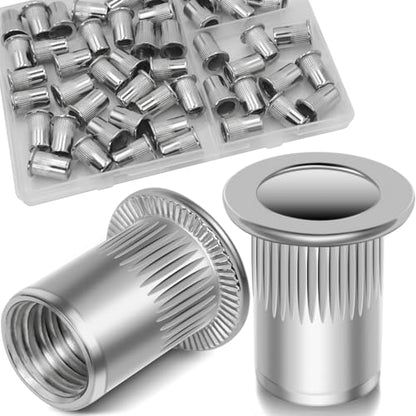 5/16''-18 UNC Rivet Nut, 50Pcs 304 Stainless Steel Flat Head Rivnut Threaded Insert Nutsert - color: Silver, size: SAE 5/16"-18 - 50 Pcs