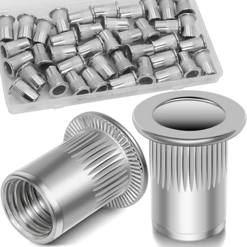 40Pcs M8 Rivet Nuts, 304 Stainless Steel Flat Head Rivnut Threaded Insert Nutsert - color: Silver, size: Metric M8 - 40 Pcs