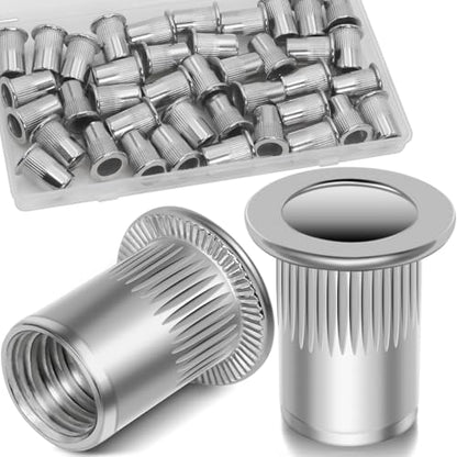 40Pcs M8 Rivet Nuts, 304 Stainless Steel Flat Head Rivnut Threaded Insert Nutsert - color: Silver, size: Metric M8 - 40 Pcs