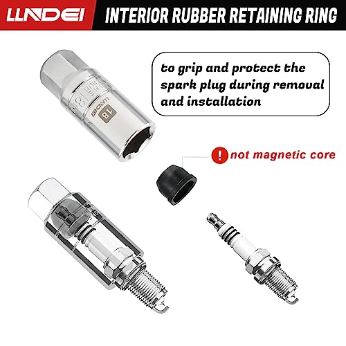LLNDEI 3/8 7PCS Drive Spark Plug Socket, 14mm, 18mm, 5/8-inch, 3/4-inch, 13/16-inch, SAE & Metric, CR-V Steel Mirror Finish Thin Wall Spark Plug Sockets - size: 3/8 inch drive