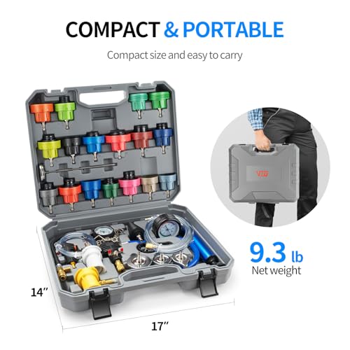 VTG VOGTEN 30PCS Coolant Pressure Tester & Vacuum Refill Kit,Radiator Pump Pressure Tester Kit for Automotive Cooling System Water Tank Leakage Detection - color: Gray
