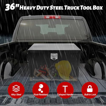 Heavy Duty Steel Truck Tool Box, 36" Waterproof Underbody Tongue Box, Black | Heavy Duty Steel Toolbox, Waterproof, T-Handle Lock, Smooth Surface, for Truck Pickup RV Trailer Storage, 36 x 23 x 23 Inch - size: 36" x 23" x 23"