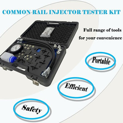 Automotive Common Rail Diesel High Pressure Tester Kit Fuel Pressure Gauge Tester Diesel Injector Tester Fuel Injection Pressure Detection Tool with Injector Pipe Blanks for Car 2000 Bar