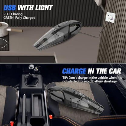 BSRCO Cordless Handheld Vacuum with 6kPa Hurricane Suction, 25Mins Runtime Portable Car Vacuum for Deep Gap Cleaning, Lightweight Hand Vac with HEPA for Pet Hair, Home & Vehicle