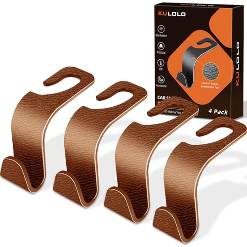 Car Seat Hooks & Purse Holder - 4 Pack Boxed,55 lb Heavy Duty,Eco PP Car Hooks for Purse/Bag/Baby Gear/Gym Bag/Groceries/Cup/,Fits 0.32-0.55”Car Headrest Rods (Brown-2) - color: Brown-2