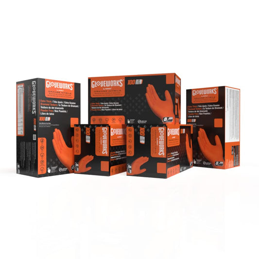 GLOVEWORKS HD Orange Nitrile Disposable Gloves 8 Mil Raised Diamond Texture 1000 - size: Large