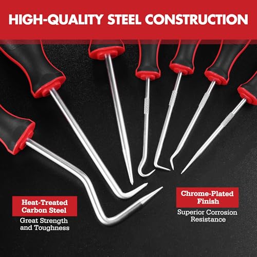 Arrow 7-Piece Hook and Pick Set, Long & Mini Precision Pick Tool Set | With Storage Bag, For Automotive Mechanic, O-Ring Removal Tool, Oil Seal, Gasket Puller, Hose Puller Picks