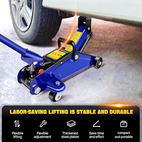 1.5 Ton Low Profile Floor Jack for All Terrain Vehicles, Heavy-Duty Steel Racing Jack with Quick Lift Pump, 5.1"-13" Lifting Range, 1.5 tons, Car, SUV, Van，Business Vehicle，Cross Country Vehicle