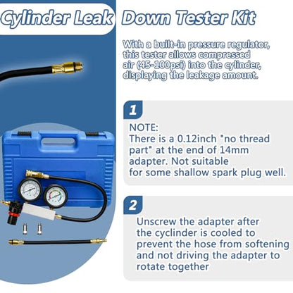 Cylinder Leak Down Tester Kit Compression Leakdown Detector Leakage Test Set for Gasoline Engine Leak Detection Tester Kit Dual Pressure Gauges - color: Blue