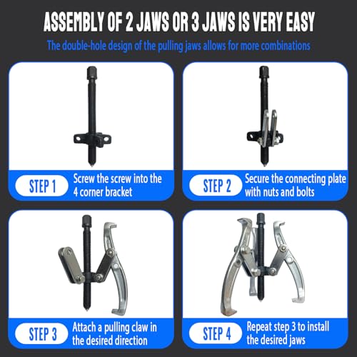 8 in 1 Gear Puller Set, 3" 4" 6" 8" Bearing Pulley Puller Kit, Cr-V Steel 2 Jaw & 3 Jaw Gear Puller with Reversible Jaws, 72Pcs Puller Tool Set, for Bearing Gear Pulley Flywheel Removal