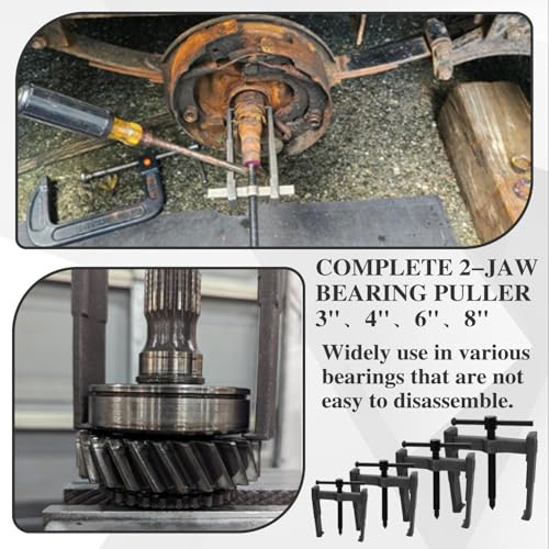 2 Jaw Gear Puller Set, Adjustable Steel Removal Tool 2 Claws Puller Kit for Pulleys Flywheels Bearings Gears (3'' 4'' 6'' 8'')