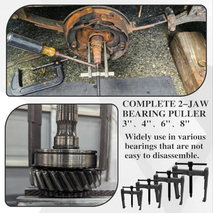 2 Jaw Gear Puller Set, Adjustable Steel Removal Tool 2 Claws Puller Kit for Pulleys Flywheels Bearings Gears (3'' 4'' 6'' 8'')