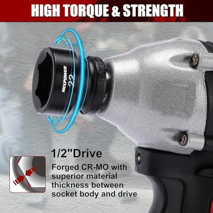 MIXPOWER 15-Piece 3/8" Drive Stubby Impact Socket,CR-MO,8-22mm,6-Point,Metric,Radius Corner Design, Axle Nut Impact Grade Socket for Easy Removal - size: 3/8" Drive / Metric Set