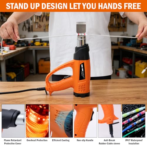 460PCS Waterproof Solder Seal Wire Connectors & 3:1 Heat Shrink Tubing with 1800W Heat Gun Kit 122℉~1202℉ Variable Temp 1.5S Fast Heating Overheat Protection for Auto Marine & Wiring Repair 10-26 AWG - size: 460pcs