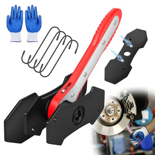 Brake Caliper Compression Tool, 360° Ratcheting Brake Pad Spreader | with 2 Strong Magnetic Plates & 4 caliper hangers, Fit for Front disc brake caliper of Cars, Trucks, and SUVs - color: Red