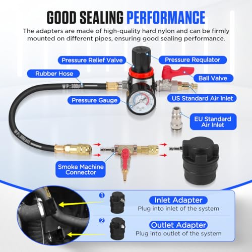 Turbo Boost Leak Tester Kit 19PC Boost Leak Test Kit w/S.moke Adpt Turbo System Pressure Leakage Tester 8 Pairs of Stepped Adapters 1-1/5" to 4-8/25" Turbo Test Kit for Radiator Cooling Emission Pipes - style: 19PCS