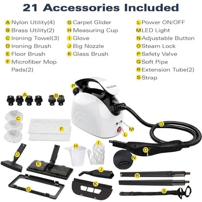Waitbird Steam Cleaner for Home, Handheld Steamer for Home Cleaning | 21 Accessories| Chemical-Free For Floor, Car, Wall, Grout & Kitchen Bathroom| 38oz Large Tank I Dual Safety Lock I Steam mop
