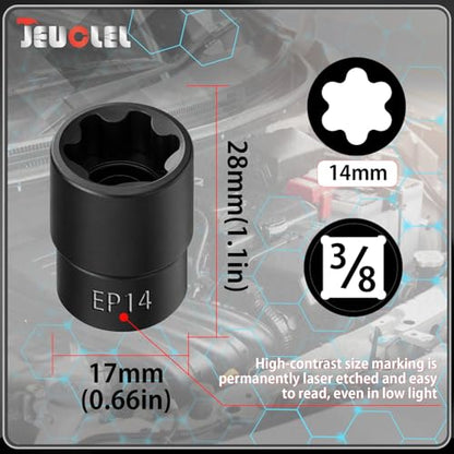EP Socket EP14, 6 Point 3/8” Dr Female External E-Torx Plus Socket | EP Socket, Female External, E-Torx Plus Socket, External, Cr-V Steel, High Deformation Prevention - size: EP14